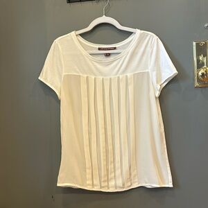 White cotton blouse with silk front pleats